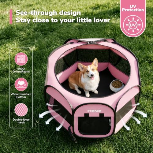 Dog Cat Small Animal Puppy Playpen Crate, Medium, Whole Pink - Image 6
