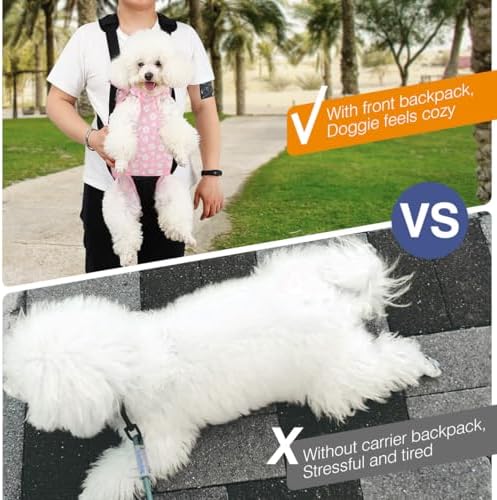 Pawaboo Pet Carrier Backpack, Adjustable Pet Front Cat Dog Carrier Backpack Travel Bag, Legs Out, Easy-Fit for Hiking Camping Traveling for Small Medium Dogs Cats Puppies, S, Black + Pink - Image 6