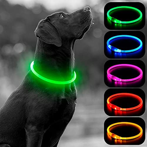 HIGO Light Up Dog Collars, USB Rechargeable LED Dog Collar, TPU Cuttable Dog Glow Collar, High Visibility Puppy Collar Safety Dog Lights for Night Walking(Green) by Higo