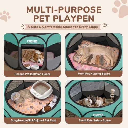 Dog Cat Small Animal Puppy Playpen Crate with 2 Blankets, Medium, Blue - Image 3