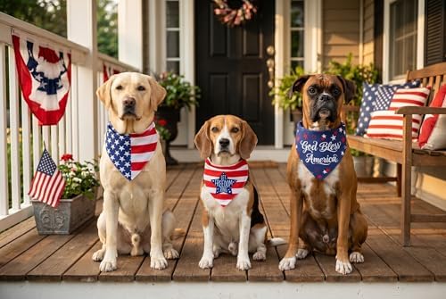 American Flag Dog Bandanas 3 Pack Large, 4th of July Patriotic Pet Scarf for Independence Day Memorial Day, Red White Blue Holiday Outfit for Medium to Large Dogs - Image 5
