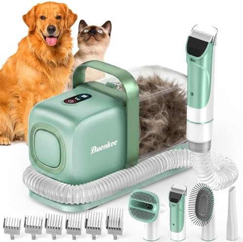 Buenkee Dog Grooming Vacuum Kit, 15000Pa Clipper, Shedding Brush, 2L, Green by Buenkee