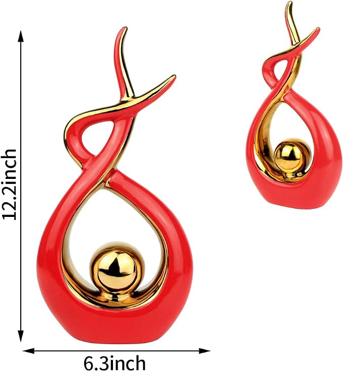 Norrclp Home Decor Modern Abstract Art Ceramic Statue Table Decorations for Dining Room Living Room Office Centerpiece (Red and Gold, Large) - Image 6