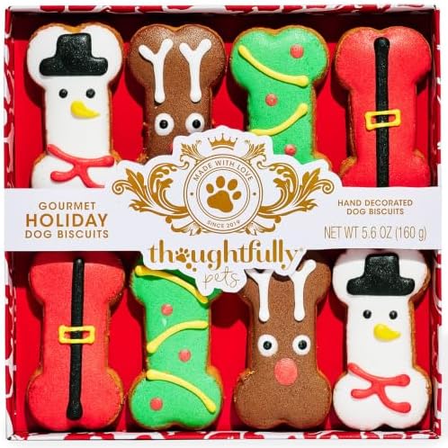 Christmas Holiday Dog Treat Gift Set, Decorated Bone-Shaped Treats Set of 8 by Thoughtfully