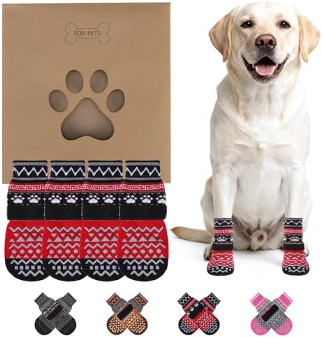 KOOLTAIL Dog Socks to Prevent Licking Paws for Hardwood Floors Anti Slip,Warm Winter Pet Boots&Paw Protector with Grippers,Double Sides Puppy Shoes Booties for Small Medium Large Senior Dogs L by KOOLTAIL