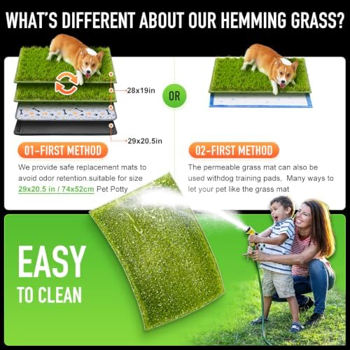 Hompet Artificial Grass for Dogs, 28"x19", Professional Dog Grass Mat, Easy to Clean with Drainage Holes, Potty Training Pad and Replacement Fake Grass Turf, Outdoor Rug Patio Lawn Decoration - Image 2