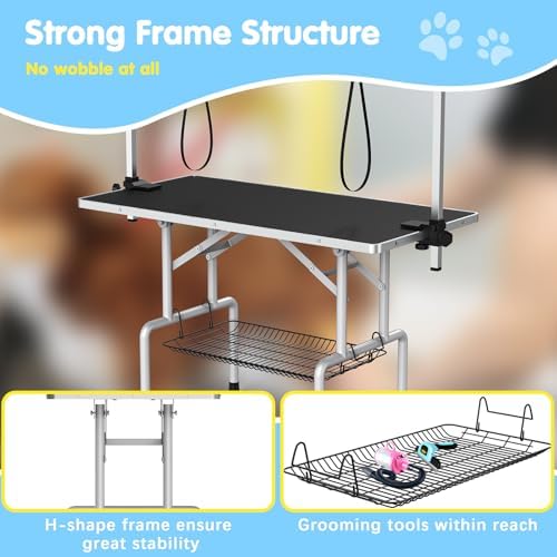 Lyromix 42'' Foldable Dog Grooming Table with Arms/Nooses/Mesh Tray, Black - Image 4