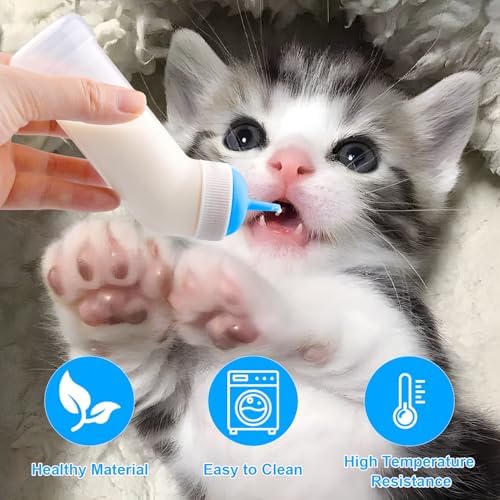 Pet Nursing Bottle for Newborn Animals,Kitten Bottle Feeding Kit Silicone Nipple for Kittens Puppys Rabbits Squirrel (Blue, Medium) - Image 4
