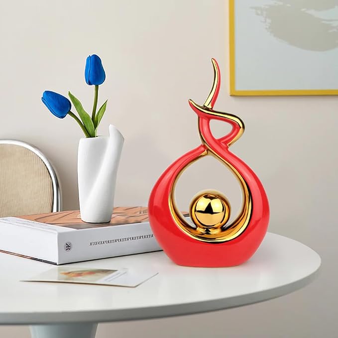 Norrclp Home Decor Modern Abstract Art Ceramic Statue Table Decorations for Dining Room Living Room Office Centerpiece (Red and Gold, Small) - Image 4