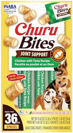 INABA Churu Bites Joint Support for Dog, Functional Lickable Dog Treat with Taurine & Green Tea Extract, 1.26oz Each, 18 Tubes Total, Chicken with Tuna Recipe by INABA