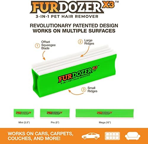 FurDozer Pet Hair Remover & Auto Detailing Tools - Cat & Dog Hair Remover for Carpets, Car Interiors, Couches, Bedding, & Pet Furniture (Green, X3 PRO - 5" Long) - Image 2