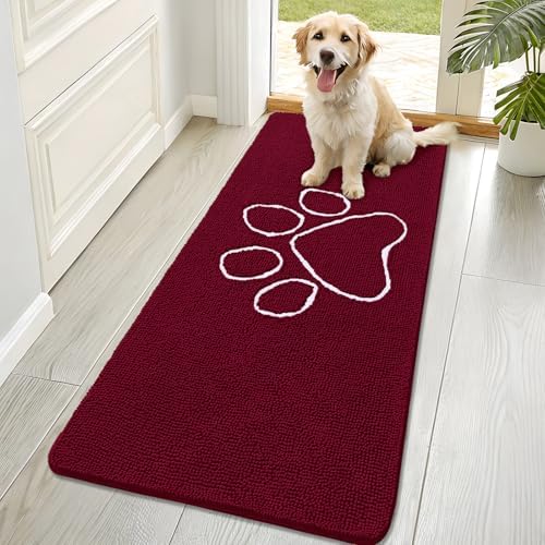 OLANLY Dog Door Mat for Muddy Paws 70x32, Paw Print Design Chenille Mud Mat by OLANLY