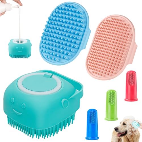 Comotech 6PCS Dog Bath Brush & Dog Toothbrush | Adjustable Handle Shampoo Brush & Scrubber for Short & Long Haired Dogs & Cats | Effectively Solve Odor & Stain Removal Problems (Blue Red Blue) by Comotech
