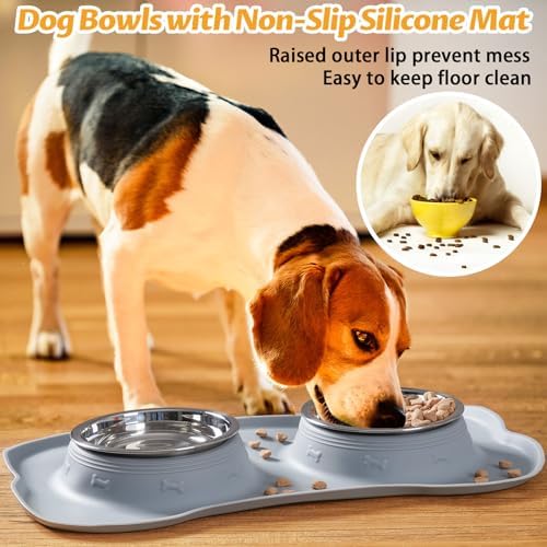 Hubulk Pet Dog Bowls 2 Stainless Steel Dog Bowl with No Spill Non-Skid Silicone Mat + Pet Food Scoop Water and Food Feeder Bowls for Feeding Small Medium Large Dogs Cats Puppies (Medium, Gray) - Image 6