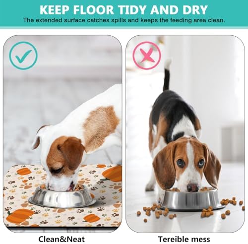 Fall Pumpkin Dog Food & Water Mat, Paw Prints Autumn Pet Feeding Mat for Floor Non-Slip Waterproof, Super Absorbent Cat Bowl Mat, Easy to Clean Eco-Friendly Durable Pet Placemat,24" × 32" - Image 3