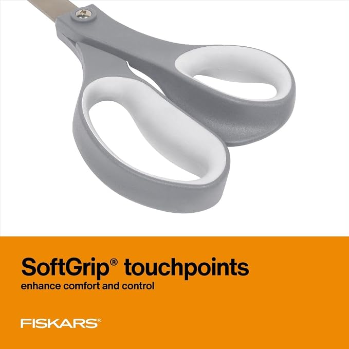 Fiskars 8" SoftGrip Everyday All Purpose Scissors, Office & Crafts, Grey | For Paper, Cardboard & Photos, Precision Stainless Steel Blades, Ergonomic SoftGrip Handles for Comfort & Control - Image 4