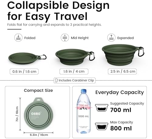 OHMO Large Collapsible Dog Bowls for Travel, 27oz, 2pcs, Camo&Sage Green - Image 3