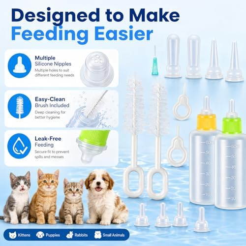 Tondiamo 17 Pcs Puppy Kitten Bottle Feeding Kit Nursing Milk, Yellow Green - Image 5