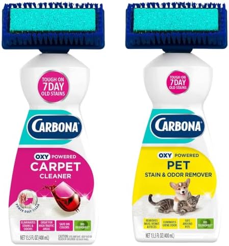 Carbona OxyPowered Carpet & Pet Pack: Stain & Odor Remover 13.5oz & Foam Cleaner with Brush 13.5oz – Removes Pet Stains from Carpets & Upholstery, 2-Piece Set (Variety Pack) by Carbona