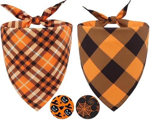 Fall Dog Bandanas 2PCS Halloween Pumpkin Spider Web Small Dog Cat by CozyHaus