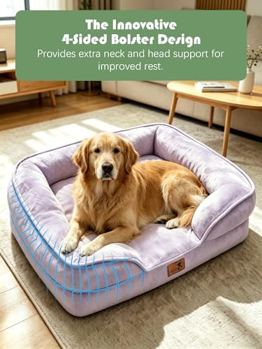 Spotted Play Orthopedic Dog Bed with Sides - Sofa Beds for Extra Large Dogs, Supportive Foam Pet Couch Bed with Washable Removable Cover, Waterproof Lining and Non-Slip Bottom, Purple - XL - Image 5