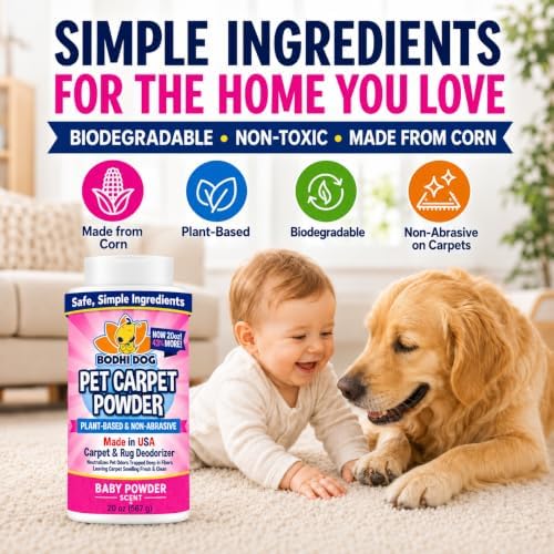 Bodhi Dog Natural Carpet Deodorizer Powder - Dry Pet Smell Eliminator & Urine Odor Remover - Loosens Fur & Dirt - Plant-Based Room Freshener for Vacuuming Home - Baby Powder (Pack of 1) - Image 5