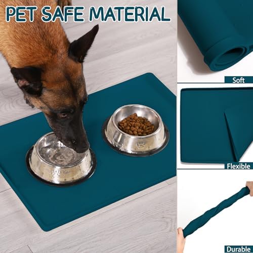 MateeyLife Silicone Cat & Dog Food Mat for Floors Waterproof, Anti-Slip Dog Bowl Mats for Food and Water, Pet Feeding Mats with Lip to Prevent Spills, Pet Placemat for Messy Drinkers to Protect Floors - Image 5