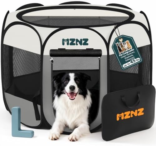 Dog Playpen, Portable Puppy Pet Crate Indoors for Small/Medium/Large Dogs Cats Rabbits, Foldable Dog Cage Enclosure for Outdoor, Pop Up Dogs Tent Kennel with Carrying Case, Light Grey by MZNZ