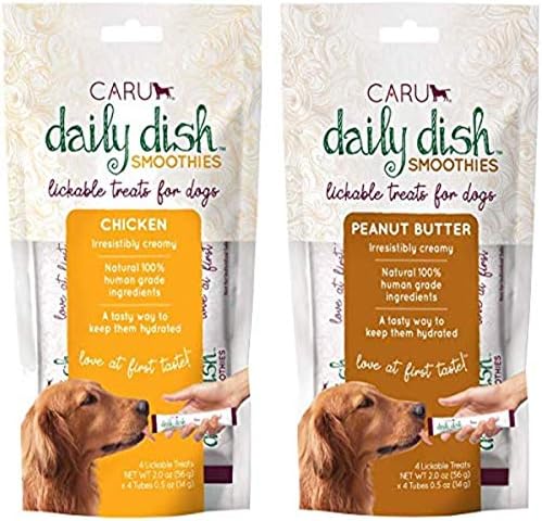 Caru Daily Dish Smoothies Lickable Treats for Dogs 8-Pack - Chicken(4) and Peanut Butter(4) Flavor - 100% Natural by Unknown