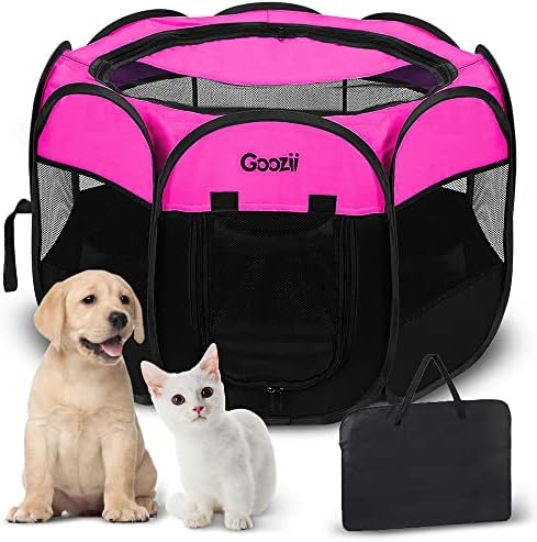Portable Large Pet Cat Playpen for Indoor Outdoor Cats, Foldable Big Dog Playpen Tent Kennel Crate with Cover Enclosed for House Puppy Travel Camping (Large Size, Pink) by Goozii