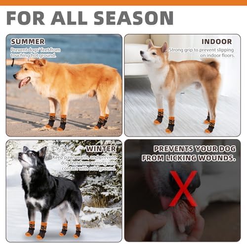 KOOLTAIL Fall Anti Slip Dog Socks for Hot/Cold Pavement to Prevent Licking Paws, Thanksgiving Dog Boots&Paw Protector with Grippers for Hardwood Floors, Traction Booties for Small Medium Large Dogs, M - Image 5
