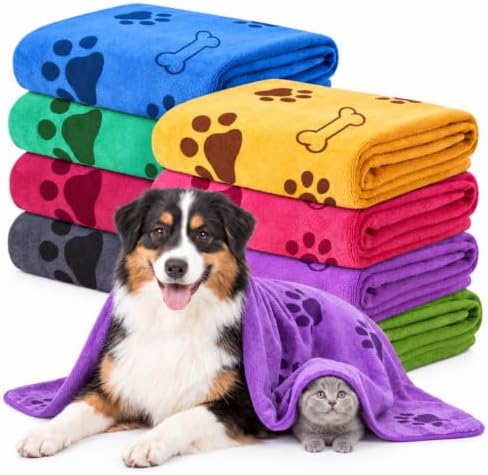 Chumia 8 Pcs Dog Towel for Drying, 40 x 24 Inch, Dog Paw and Bone, Colorful by Chumia