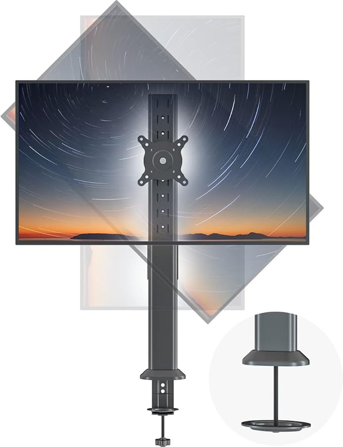 HEMUDU Single Tall Desk Monitor Arm Mount Stand Fit for 27 inch to 42 inch Flat Curved Computer Screen with Swivel, Height Adjustable, Rotation,Holds up to 77lbs, Black by HEMUDU