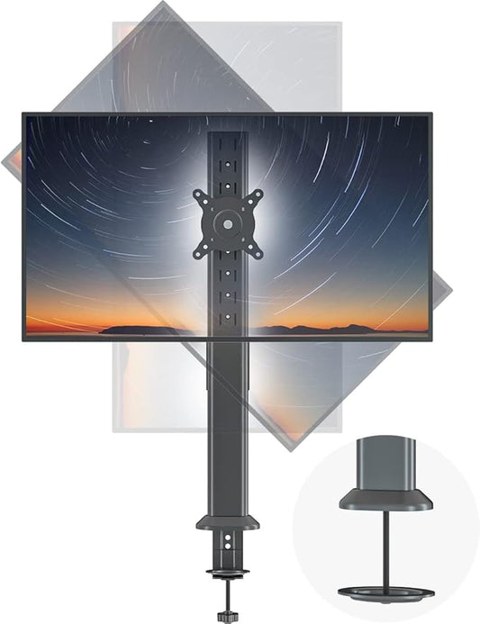 HEMUDU Single Tall Desk Monitor Arm Mount Stand Fit for 27 inch to 42 inch Flat Curved Computer Screen with Swivel, Height Adjustable, Rotation,Holds up to 77lbs, Black by HEMUDU