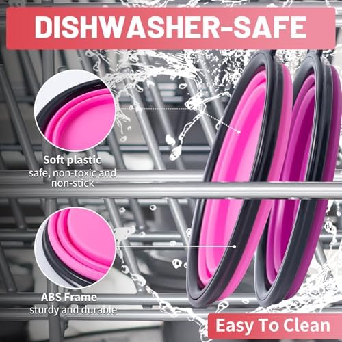 SLSON Dog Bowls Pet Collapsible Bowl with Cover Lids,2 Pack Dog Travel Bowls Portable Foldable Cat Water Dish Bowl for Pets Walking Parking Camping (Pink and Purple, Small) - Image 5