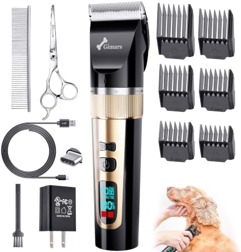 Gimars Professional 7000rpm Low Noise 55db Cordless Rechargeable Dog Clippers, 3.0 Motor Powerful Dog Long Hair Trimmer Grooming Shaver Kit, Electric Pet Hair Clippers for Cat, Horse by Gimars