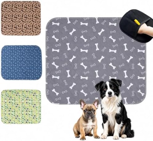 Puppy Pads with Pheromones, Washable Pee Pads for Dogs Potty Training, Reusable Dog Mat with Pet Hair Removal Gloves for Playpen, Crate, Whelping Box (Gray,S) by MISS+LULY