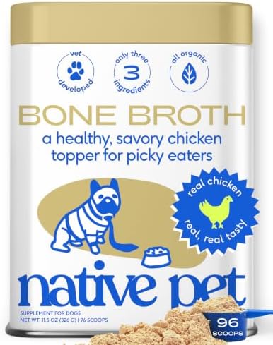 Native Pet Bone Broth for Dogs and Cats - Chicken Bone Broth Powder Dog Food Toppers for Picky Eaters - Provides Extra Nutrition for Joint Strength, Immune Support & Heart Health - 96 Scoops by NativePet