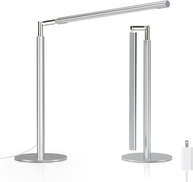Metal Desk Lamp for Home Office - 16'' Foldable LED Desk Light for Reading, 4 Color Temps, 15W 1200Lm Dimmable Table Lamp with Flexible Arm, Task Lamp for College Dorm Study Painting, Silver by ALFELE