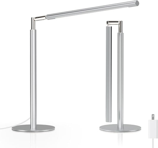 Metal Desk Lamp for Home Office - 16'' Foldable LED Desk Light for Reading, 4 Color Temps, 15W 1200Lm Dimmable Table Lamp with Flexible Arm, Task Lamp for College Dorm Study Painting, Silver by ALFELE
