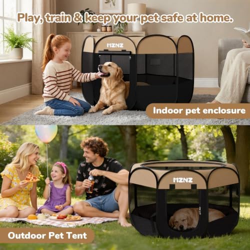 Dog Cat Playpen Indoor Outdoor, Small Animal Crate, Large, Yellow - Image 5