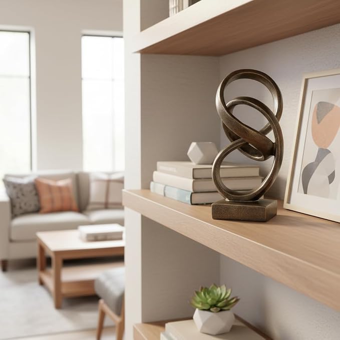10" Modern Abstract Ribbon Decorative Sculpture, Knot Sculptures,Home Decor,Coffee Table Statues,Dining Living Room Desk Decor（Bronze Colored） - Image 5