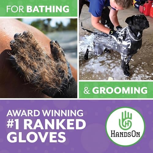 H HANDSON Pet Grooming Gloves - Patented #1 Ranked, Award Winning Shedding, Bathing, & Hair Remover Gloves - Gentle Brush for Cats, Dogs, and Horses (Grey, X-Large) - Image 4