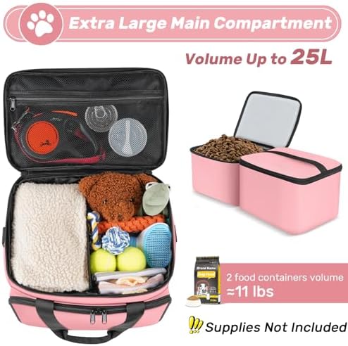 6 Set Dog Travel Bag, Large Pet Travel Kit for Supplies, Pink - Image 2