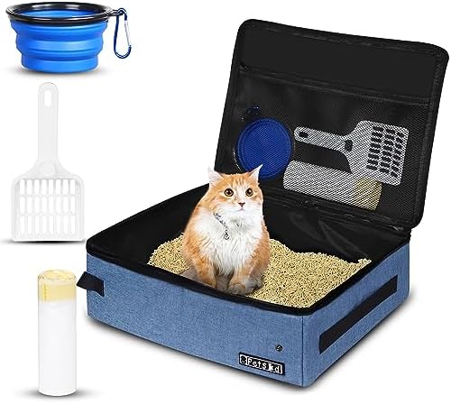 Petskd Portable Cat Travel Litter Box with Lid, Blue by Petskd