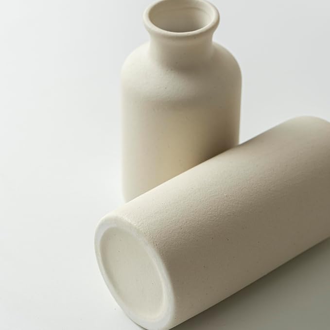 Modern Ceramic Vase Set of 3, Beige Colors, Decorative Bottles for Home, Farmhouse Rustic Decor, Housewarming Gifts, Wedding Gifts, Bridal Shower Gifts, Birthday Gifts for Women (Beige) - Image 6