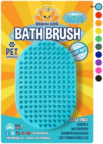 Bodhi Dog Shampoo Brush - Pet Grooming & Bath Supplies for Dogs and Cats - Bath Brush for Long & Short Hair - Premium Scrubber for Shower, Showerhead, Sprayer & Bathing (One Pack, Aqua) by BodhiDog