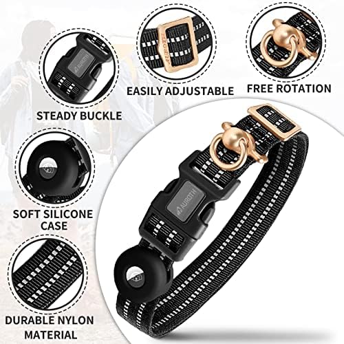 AUROTH Adjustable Air Tag Dog Collar, Nylon Animal Collar for Medium Large Dogs, 360-degree Swivel D Ring, Reflective Threads, Skin Cover Feature, Lightweight, Soft, Set-Black - Image 5