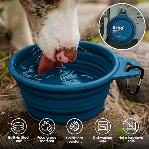 OHMO Large Collapsible Dog Bowls, Steel Rim, 27oz, 2pcs, Dark&Light Blue - Image 5