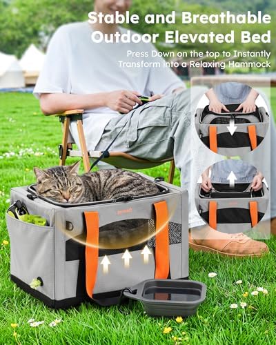 Pecute Cat Carrier,Top Expandable Dog Crate for Travel, Grey - Image 4
